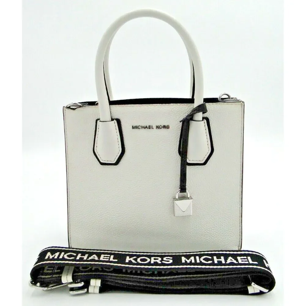 Michael Kors Mercer Medium Accordion Messenger‎  Retail Style In White & Black